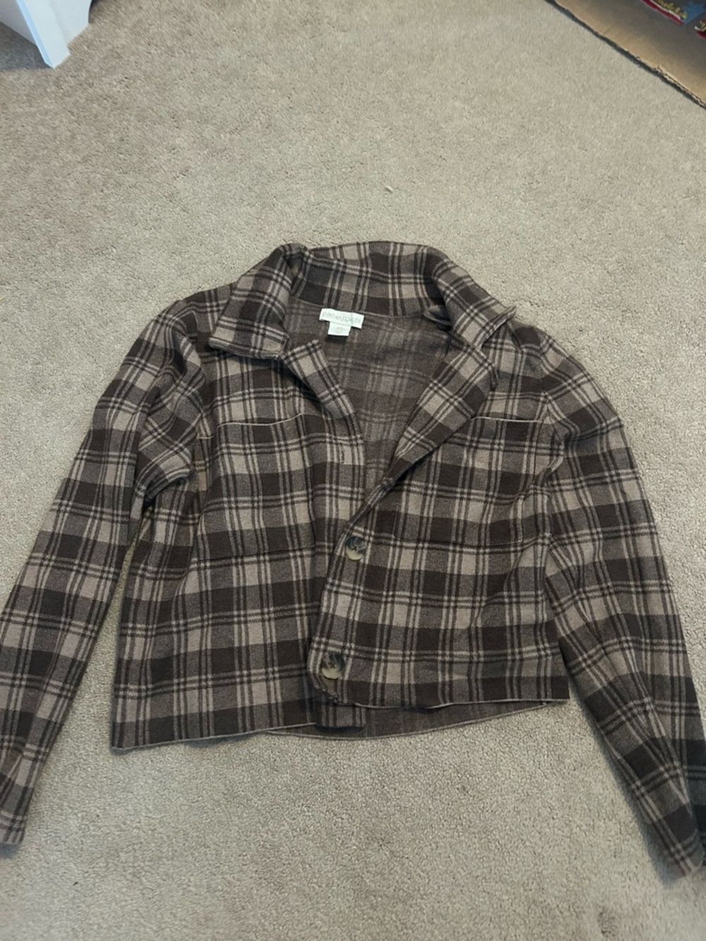 Cynthia Rowley Brown Plaid Button-Front Sweater